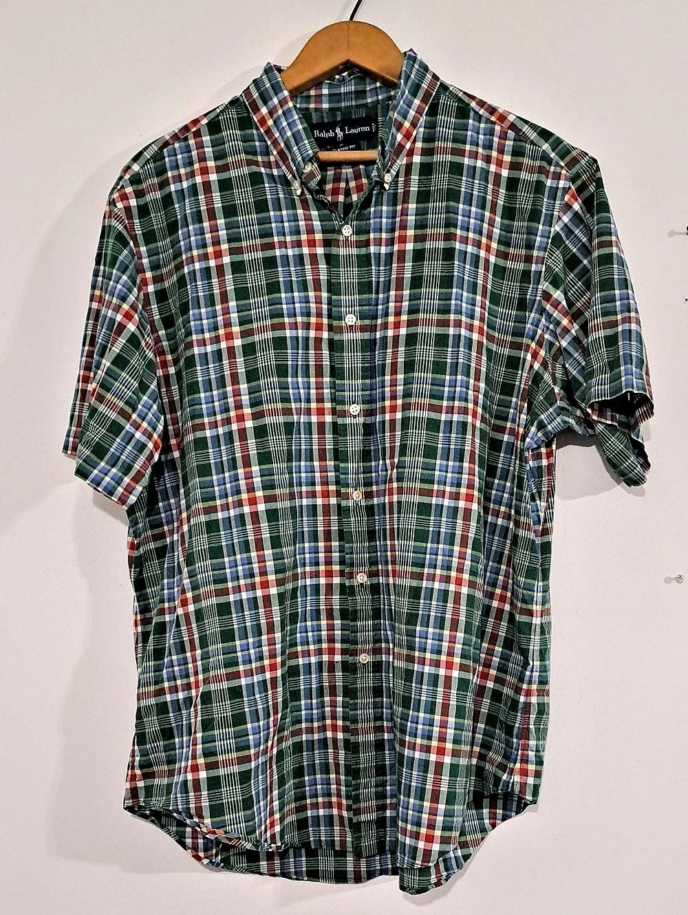 Ralph Lauren Classic Fit Plaid Short Sleeve Shirt in Green XL Like New